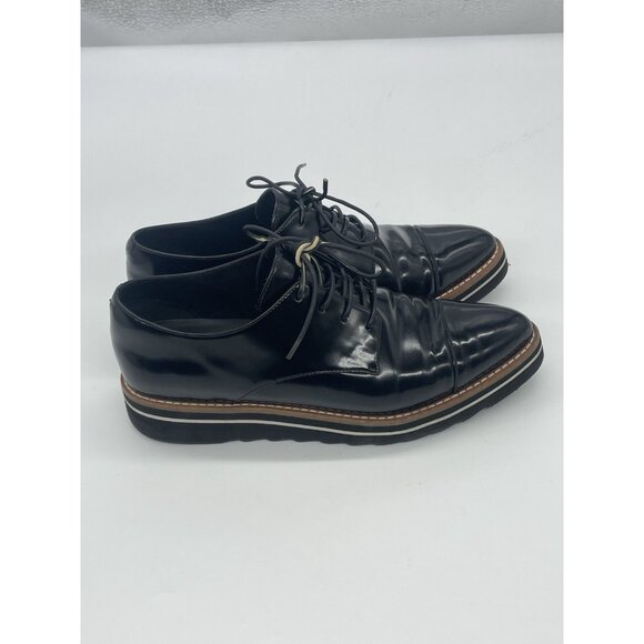 Vince Alanis Black Patent Leather Pointed Toe Oxford Loafers  Sz 7/37 Shoes - Picture 3 of 6